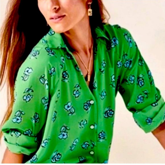 CAbi Tops - CAbi Green Cottagecore Floral Button Down Shirt Pop Art Women's L Preppy Teacher
